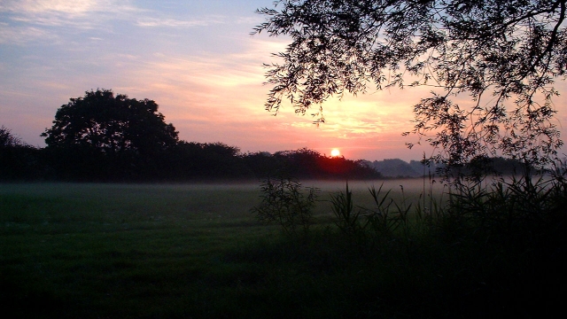 Dawn rising behind the bivvy on the north bank of lake 3, july 2004 5:45am
