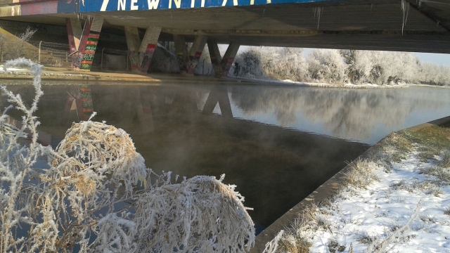 If you look closely you can see the steam rising off the water from the effect of the outfall even though everywhere else including the rest of the river is frozen! 2012